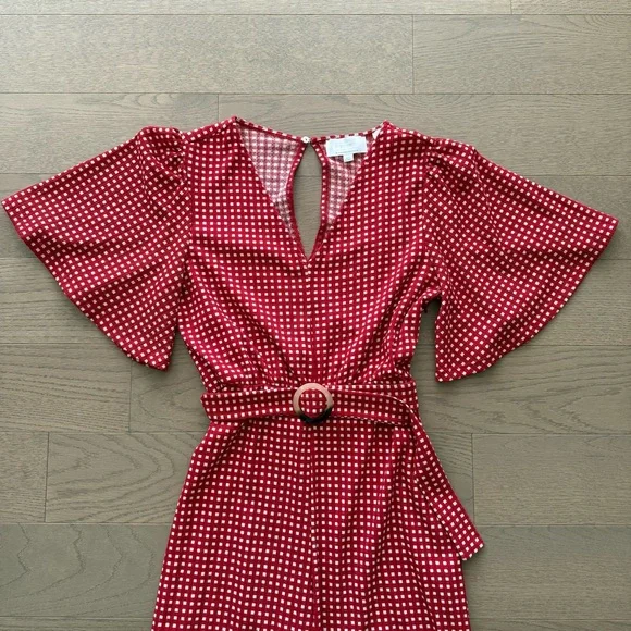 Anthropologie Margaret Belted Red and White Checkered Jumpsuit - Picture 4 of 10